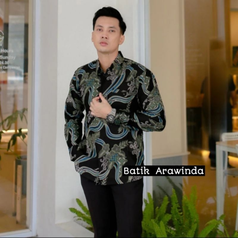 DEWANANDA Kemeja batik pria lengan panjang lapis furing kekinian