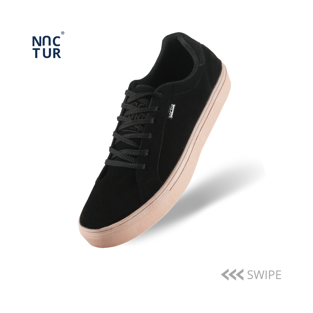 NOCTUR - Sneakers Pria Hitam Bahan Kulit Suede N-503