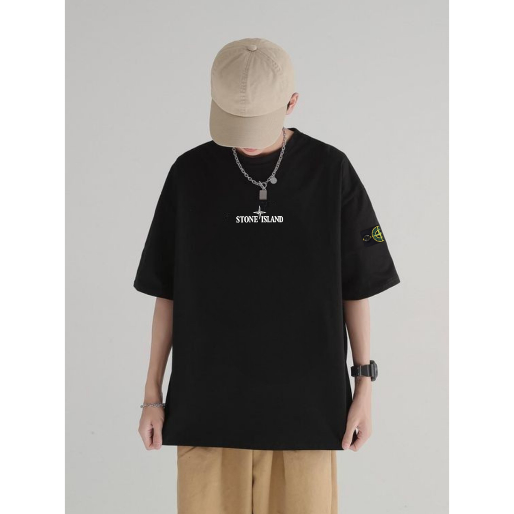 Baju Kaos Stone Island Hitam Basic Premium / Kaos Distro Bandung Murah / T-shirt
