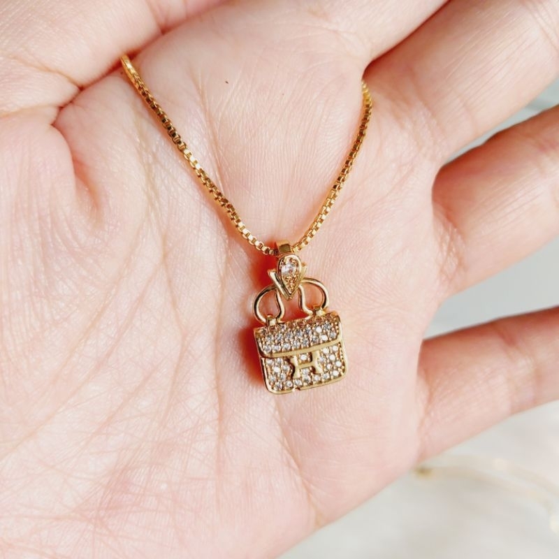 Kalung liontin tas cantik berlapis emas rantai itali anti karat