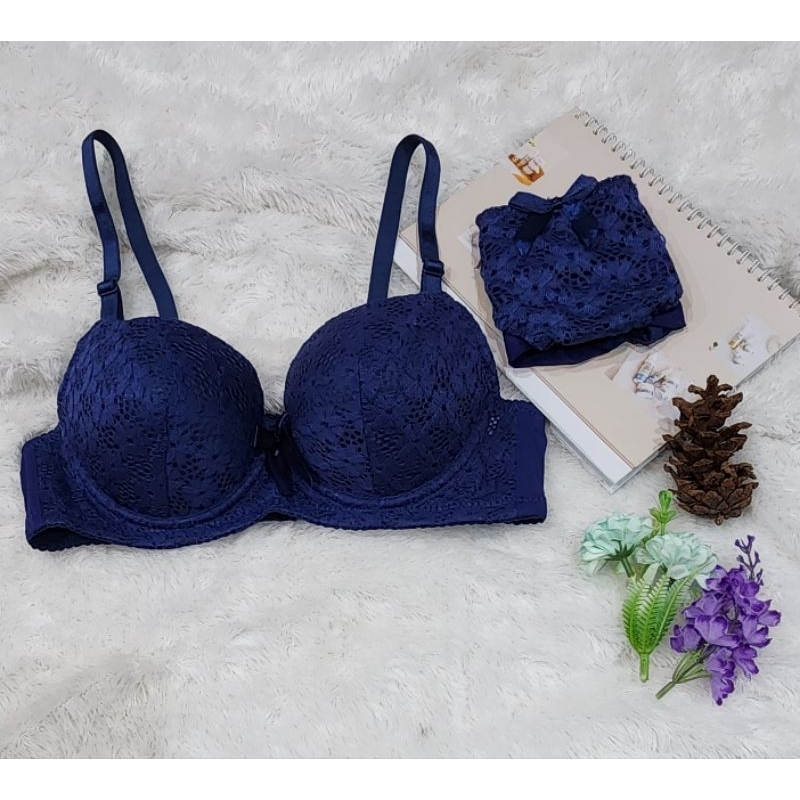 Bra Set Kawat Busa Sedang Kait 3 Motif Renda Cup B size 34-38 #8210