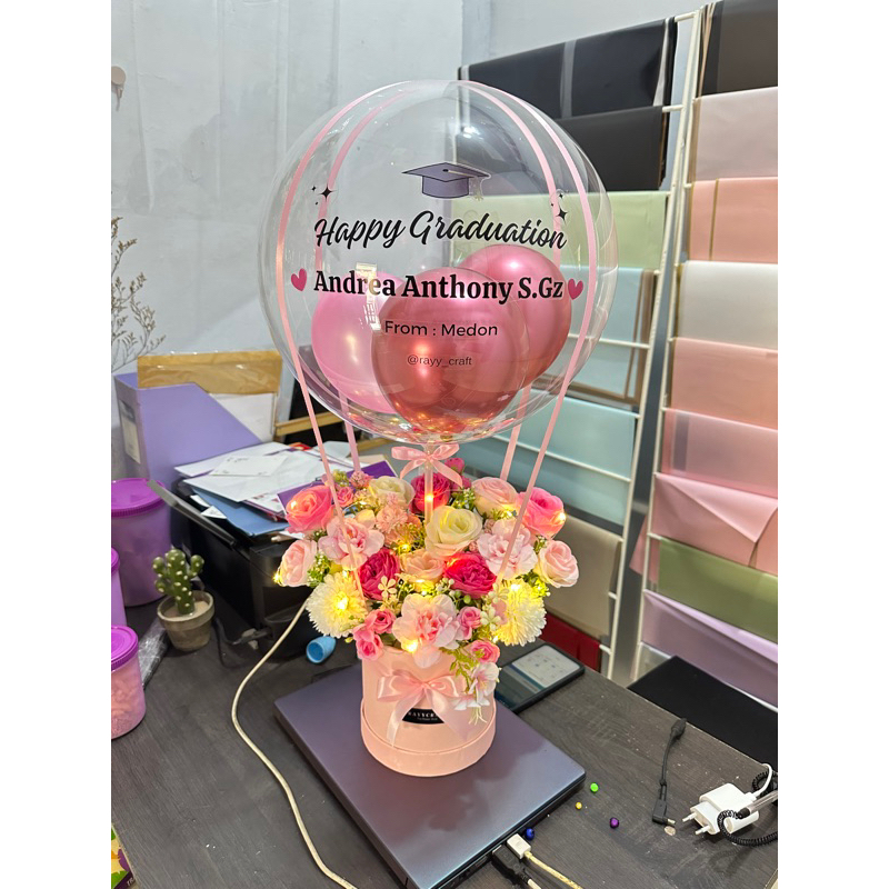 Buket Balon LED Box Balon Bucket Bunga Kado Wisuda Ulang Tahun Kelahiran