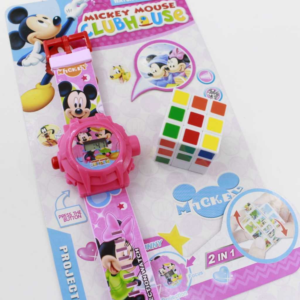 JAM TANGAN ANAK ANAK WANITA/PRIA KARAKTER LED PROYEKTOR + RUBIK//JAM TANGAN ANAK ANAK 1 SET//