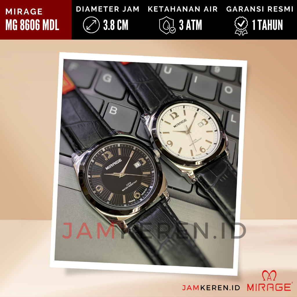 JAMKEREN Mirage Original Jam Tangan Pria Mirage 8606M 8606 M Tali Kulit Original dan Bergaransi / Ja