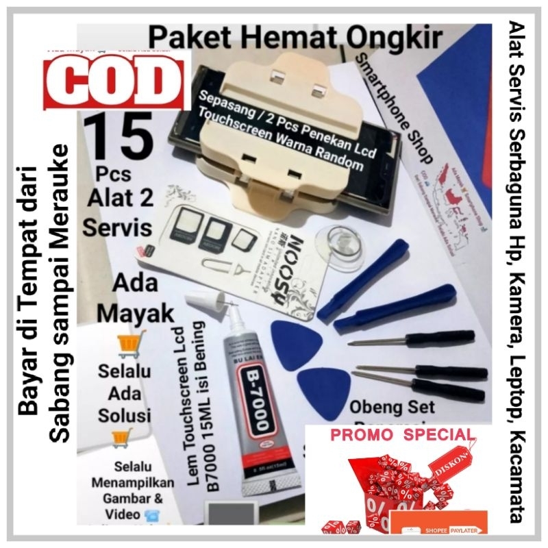 COD isi 15 PCS Hemat Ongkir Alat Servis Serbaguna Obeng Set Reparasi  2 Pcs Penekan Lcd LEM LCD Set Lengkap Hp Android iPhone Reparasi Tools touchscreen Vivo Oppo Samsung Xiaomi Redmi infinix smart murah nampol Hp Android ios laptop jam tangan original