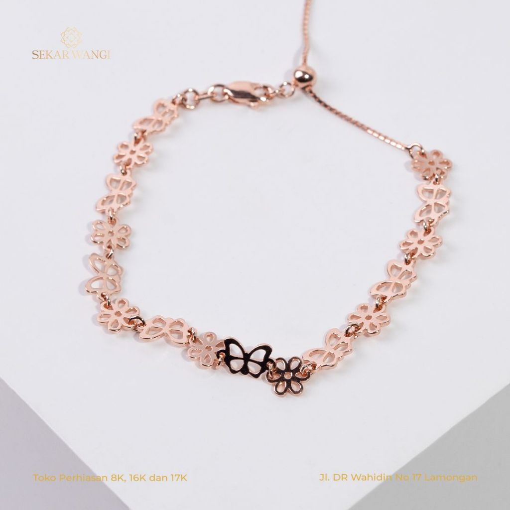 GELANG EMAS ROSE GOLD KUPU KUPU, EMAS ASLI KADAR 17K (75%)
