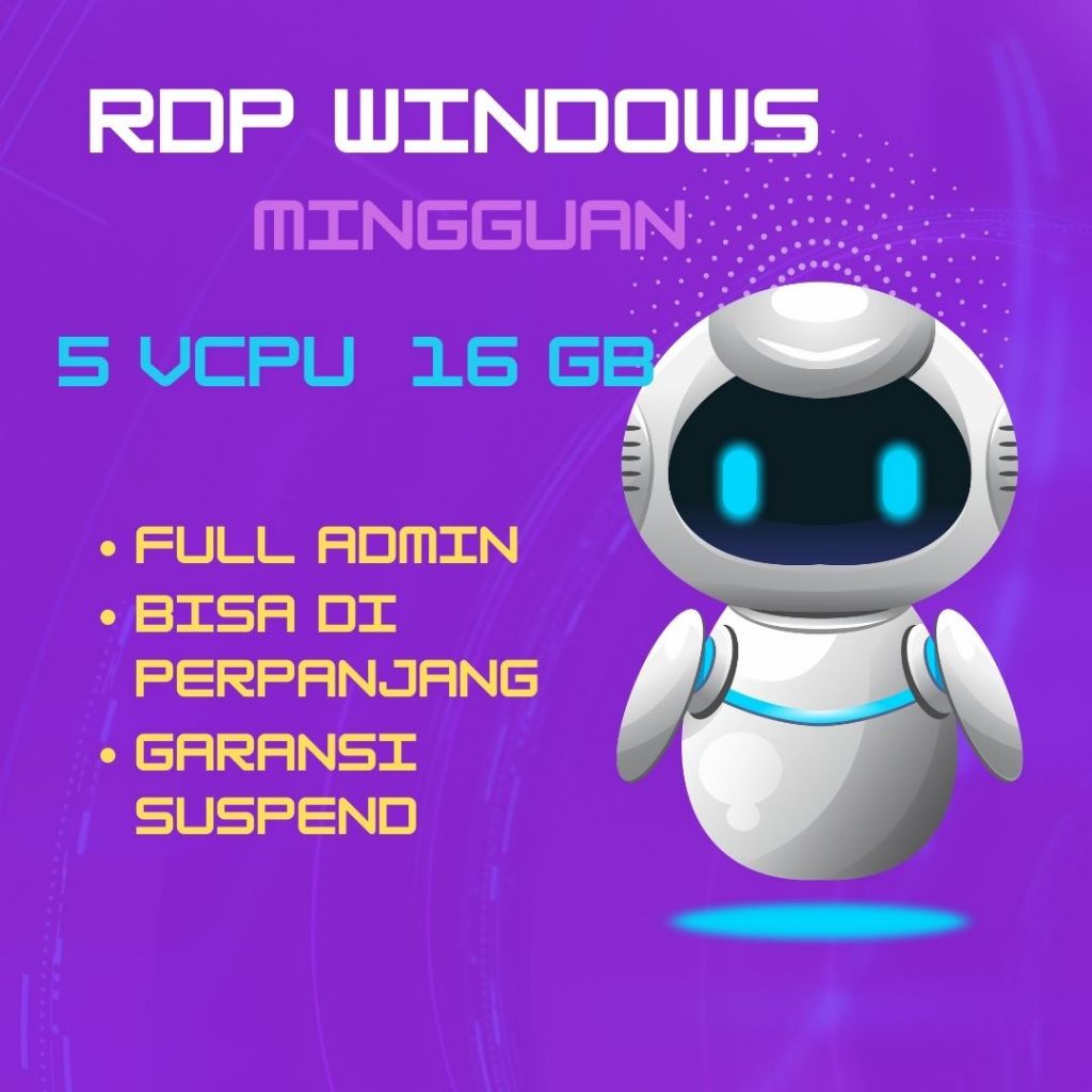 RDP MURAH 5 VCPU 16GB MEMORY MINGGUAN