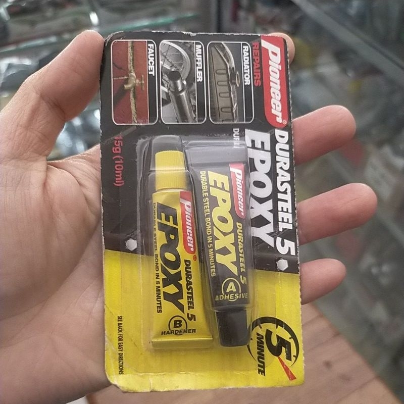 Durasteel lem epoxy 5 menit. lem epoxy tahan panas. lem radiator, lem knalpot, lem wajan