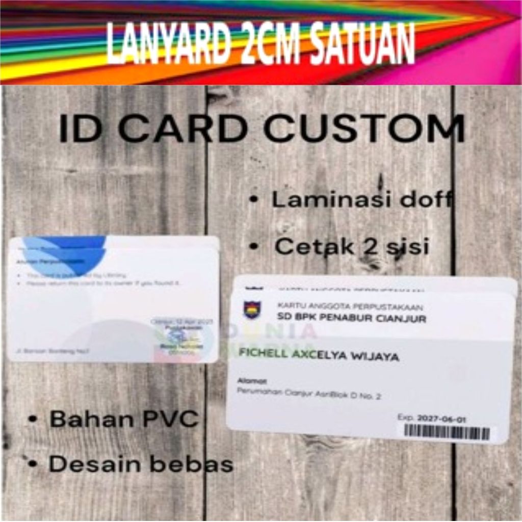 

CETAK ID CARD CUSTOM std ATM BAHAN PVC KETEBALAN 0,9 MM,KARTU PESERTA, KARTU ANGGOTA, KARTU VISITOR, KARTU PARKIR