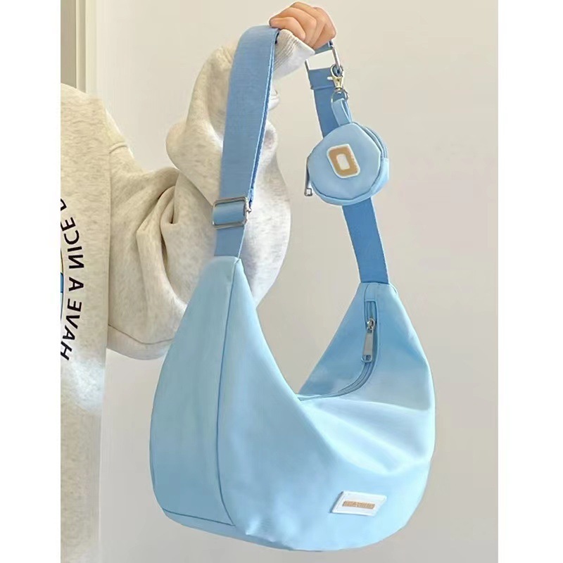 [READY &amp; COD] Tas Selempang Wanita Baru 2-in-1 Kanvas Siswa Tas Bahu Murah Selempang Fashion Korean Style Tas Wanita  Kapasitas Besar Tas Pangsit Casual Round Shoulder Sling Bag Tas Sekolah Cowok