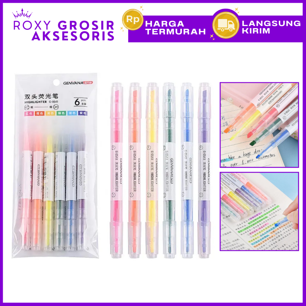 

Stabilo 2 sisi Warna warni isi 6 Pcs Highlighter Colorful Pensil Stabilo Warna