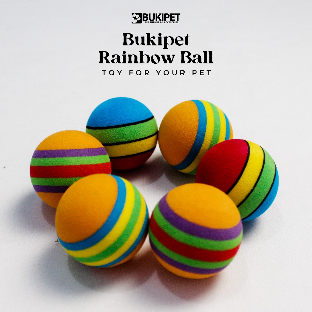 BUKIPET Mainan Bola Kucing Anjing Berwarna Pelangi Elastis – Rainbow Ball