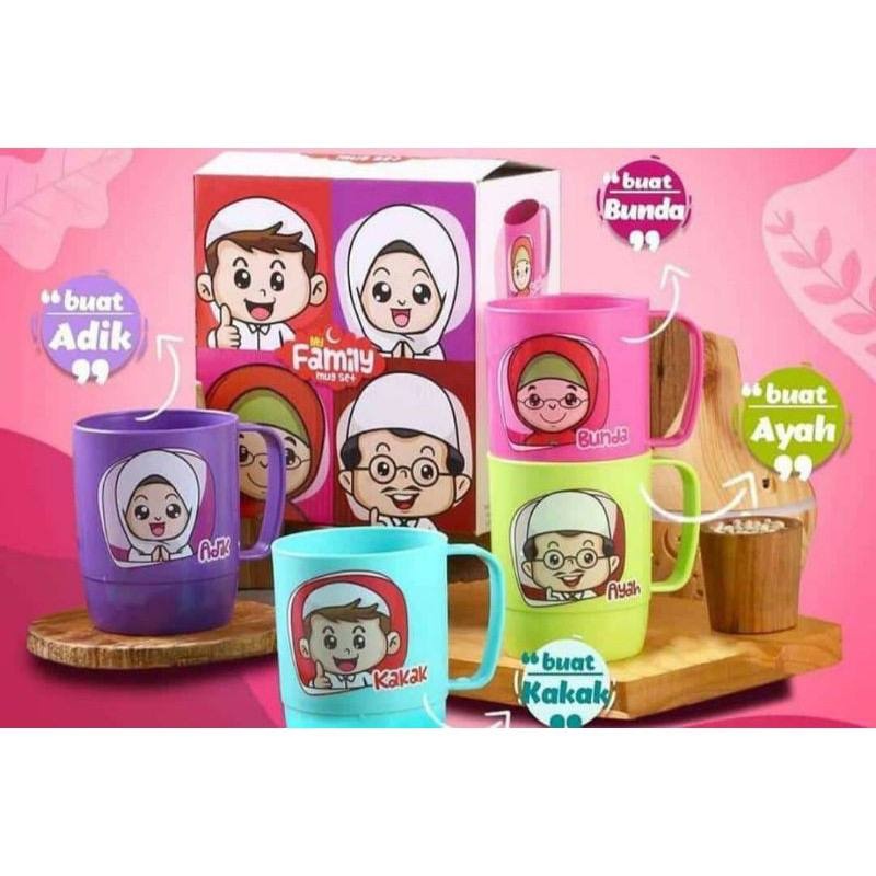 Gelas Mug Cangkir Family Set Isi 4 Pcs Warna Lucu