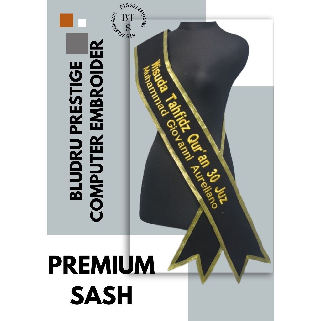 [2 BARIS] Selempang Selmpang Wisuda 2 Baris Logo Leher Custom Bordir Murah