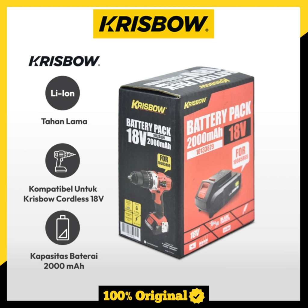 Krisbow Part Baterai Rechargeable Mesin Bor Listrik 18v 2.0ah Irab182