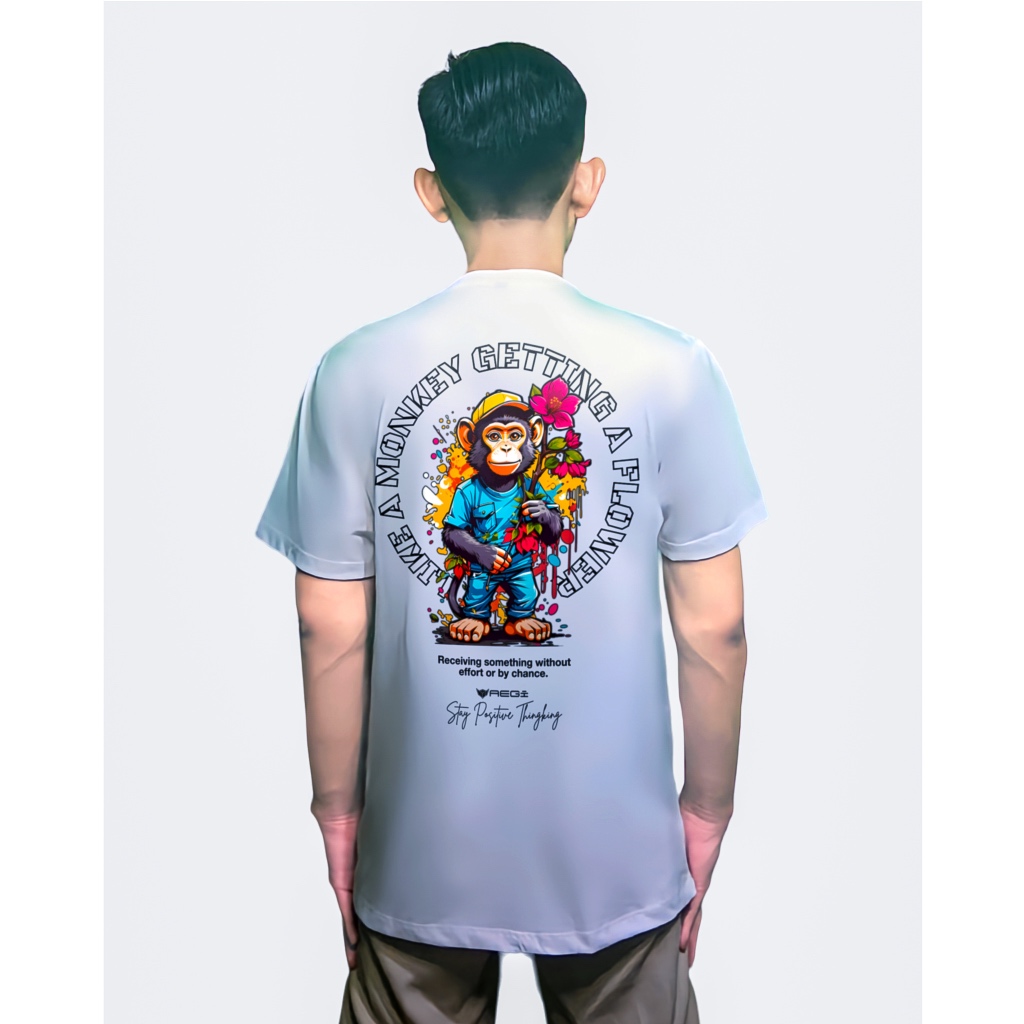 Baju Kaos Distro Pria Wanita Putih Seperti Kera Mendapat Bunga | AEGI T-shirt