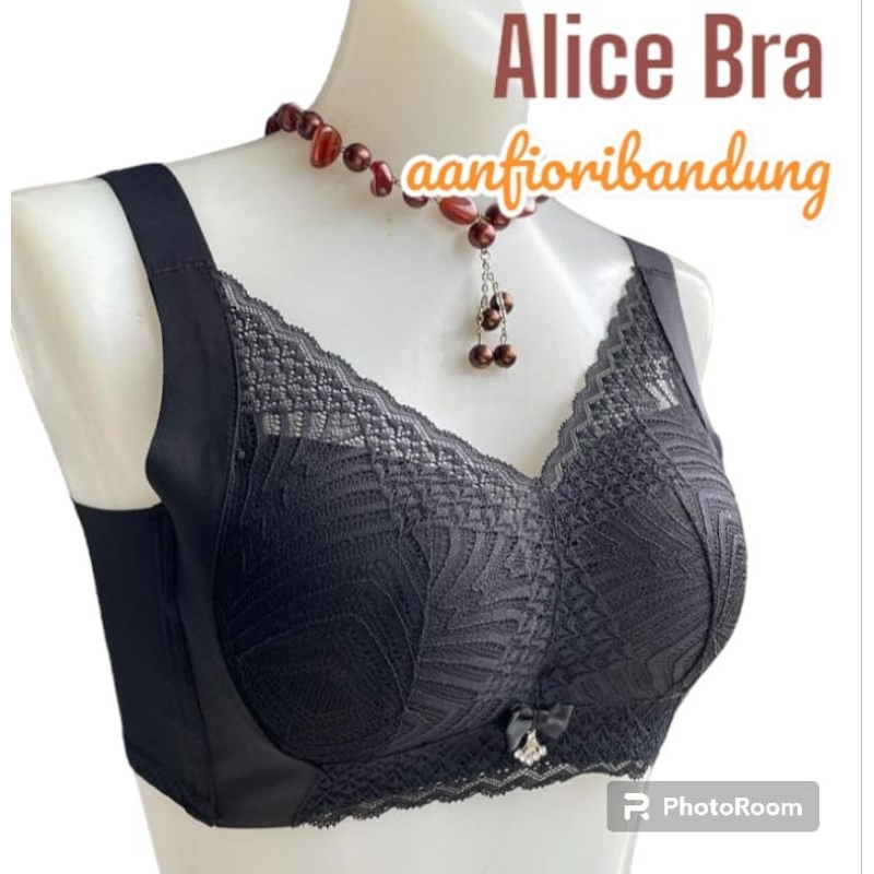 FIORI Bra ALICE BLACK | Bra Tanpa Kawat Busa Tebal Push Up | Kait 4 Tali Lebar