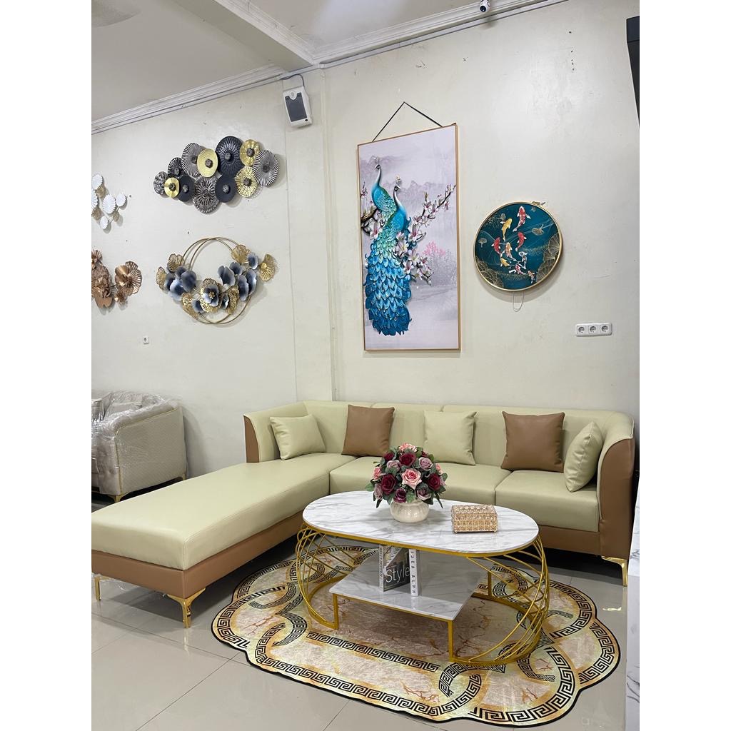 SOFA L BAHAN KULIT//SOFA TAMU SET MEJA