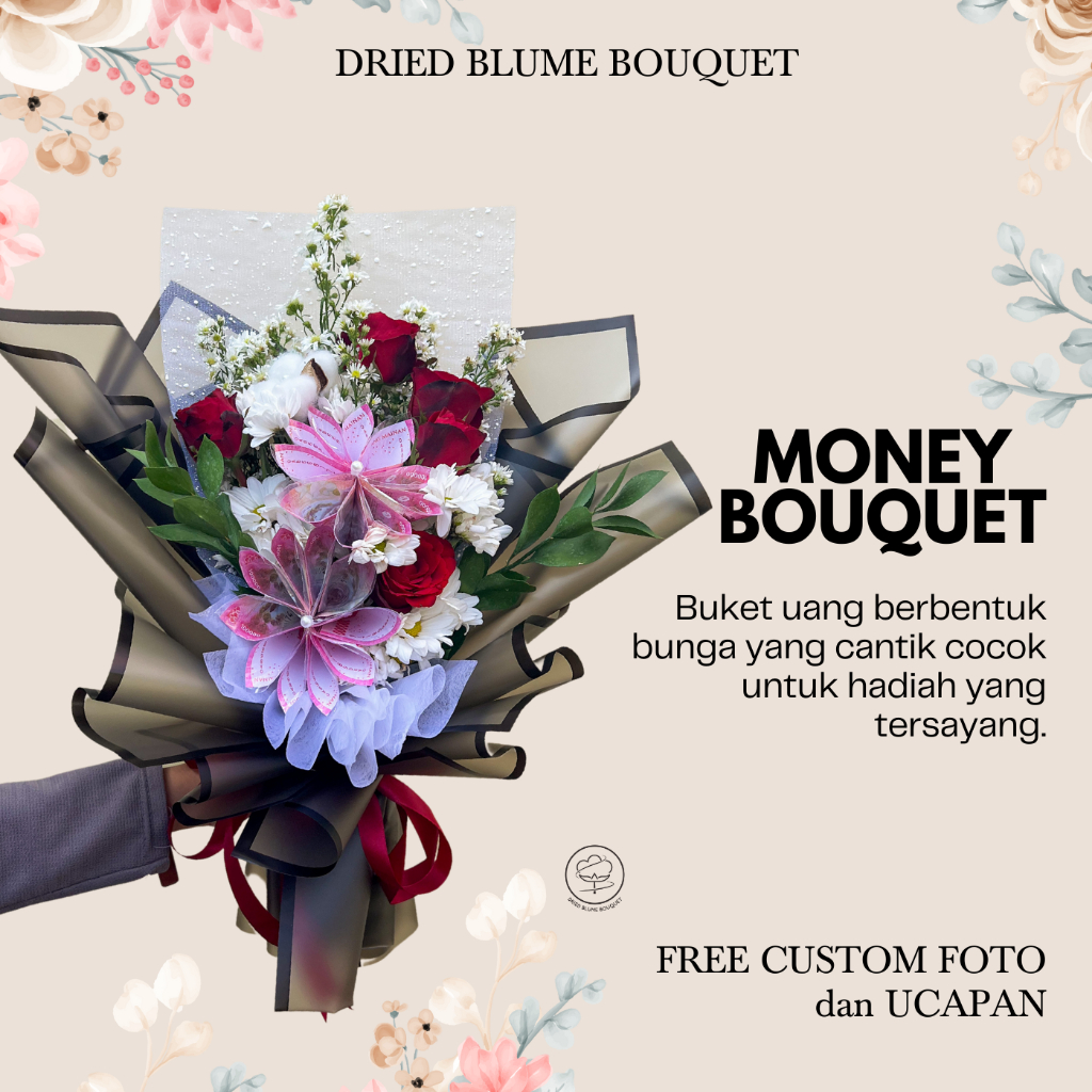 Buket Uang Asli Money Bouquet Bentuk Bunga Hadiah Anniversary Istri Ulang Tahun Kado Pacar Wisuda Te