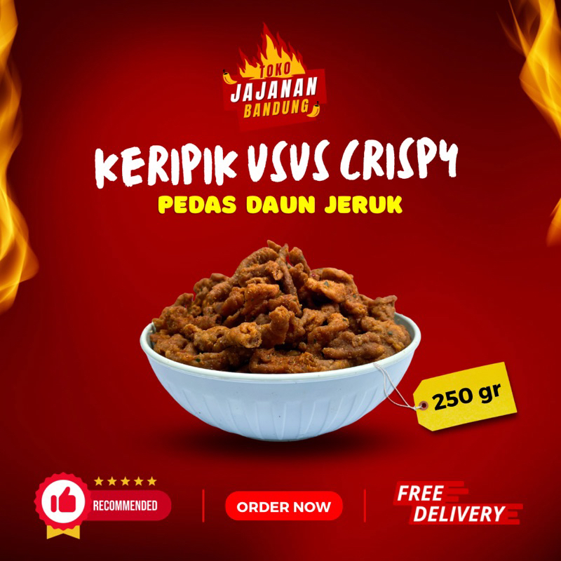 

KERIPIK USUS CRISPY 250gr PEDAS DAUN JERUK/ORI