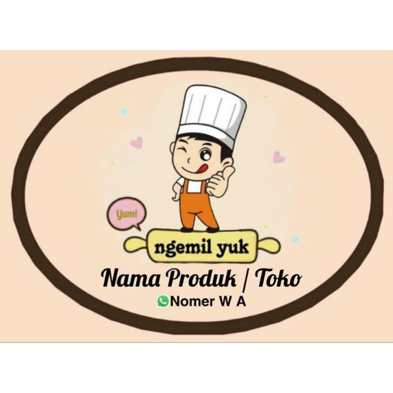 

(Minimal order 100 buah) STIKER PRODUK CEMILAN / MAKANAN RINGAN / SNACK bentuk oval motif chef