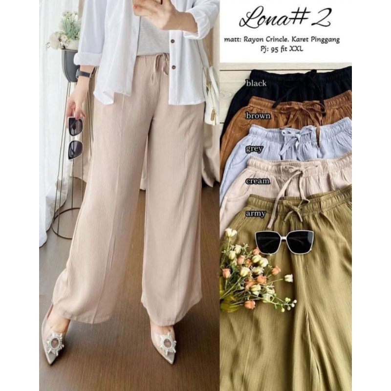 Ready Lona Pants Rayon Crinkle Wanita | Celana Panjang Wanita Bahan Rayon Crinkle Murah!