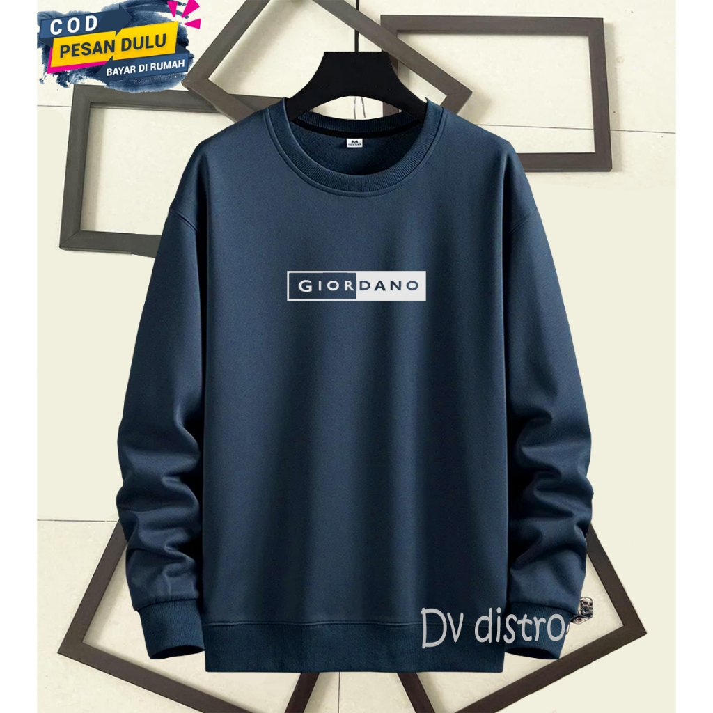 COD Sweater Crewneck Distro Giordano Blok Text Putih Premium Quality Lengan Panjang Bahan Tebal Swea