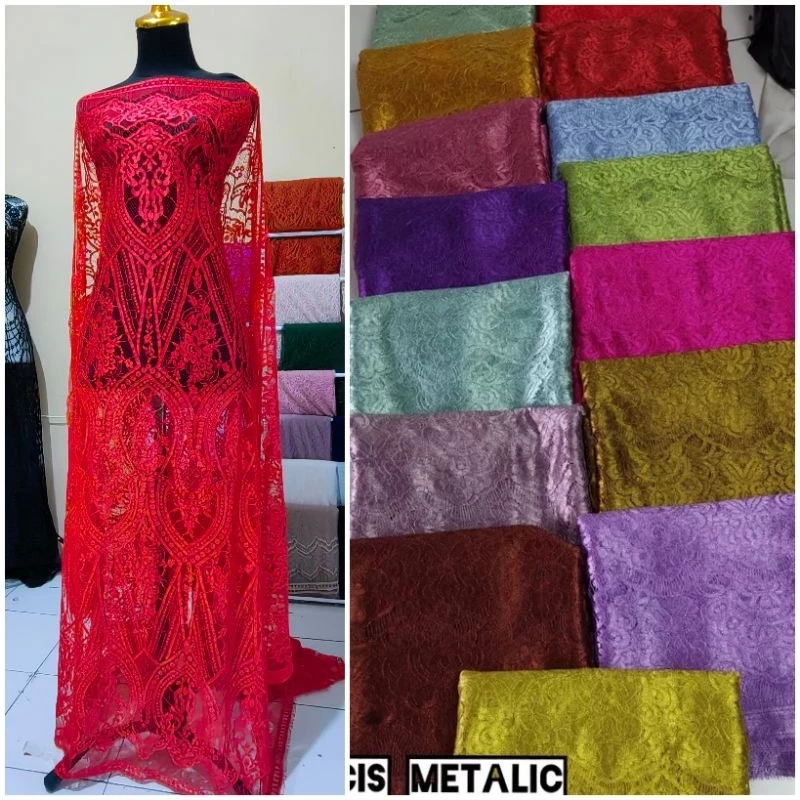 Kain Bahan Kebaya Brokat Semiprancis Metalik Kain Brukat Semifrancis Metalik Glossy