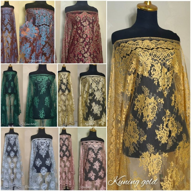 Kain Bahan Kebaya Kain Brukat Semiprancis Lace Metalik Motif Ceplok Kain Brokat Semifrancis Lace Met