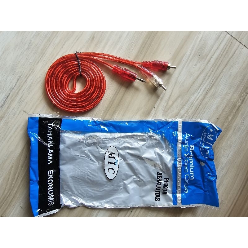 Kabel Aux 2 in 1 Jack Audio HP 150 cm RCA 2IN1 To Mini Stereo Male 3.5mm Kabel Mini Stereo RCA 1,5 M