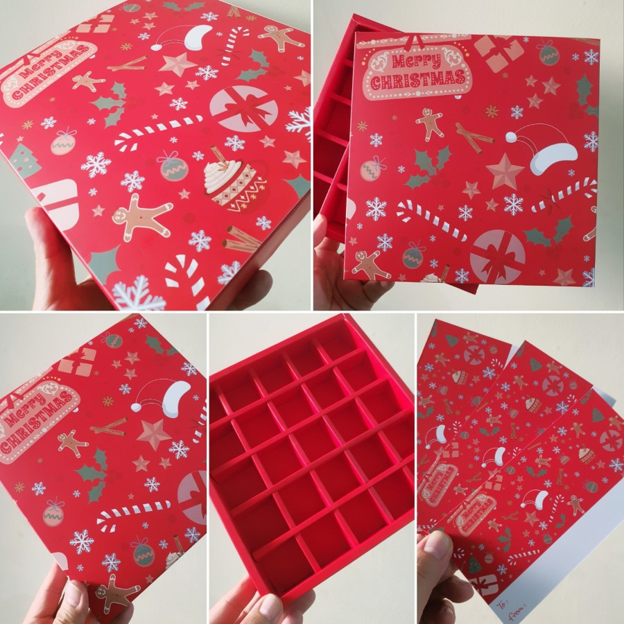 

(5 Pcs) Dus Natal Nastar Classic Sekat 25 uk. 21.5 x 21.5 cm x 3.5 cm " Christmas " Merah Hijau Carton 310 gr