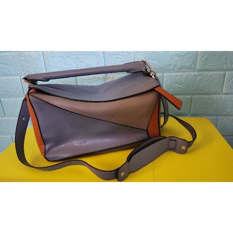 Loewe Medium Puzzle Blue & Tan Leather Bag