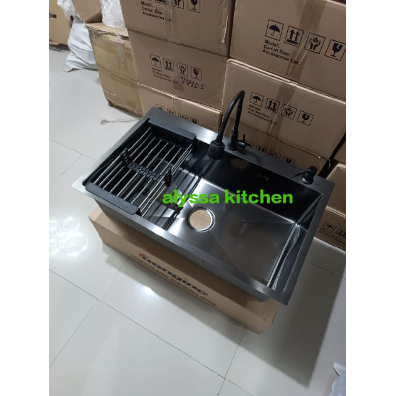 Paket komplit kitchen Sink 8050 hitam / paket Kitchen sink 8050 hitam kran flexible hitam