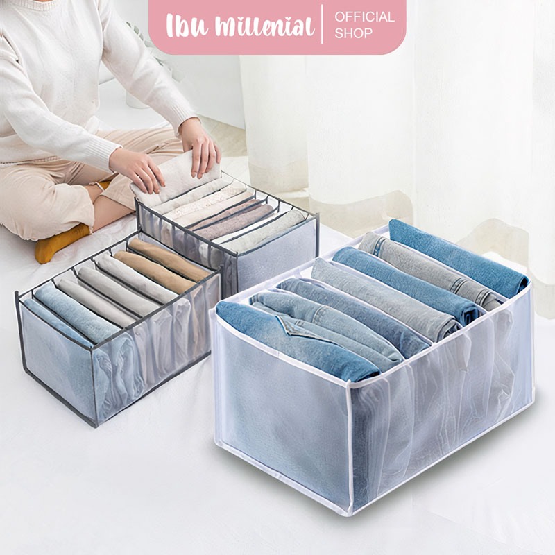 IBUMILLENIAL Storage Box Baju Pakaian Sekat Jeans Tempat penyimpanan Pakaian Sekat Laci Organizer Ru