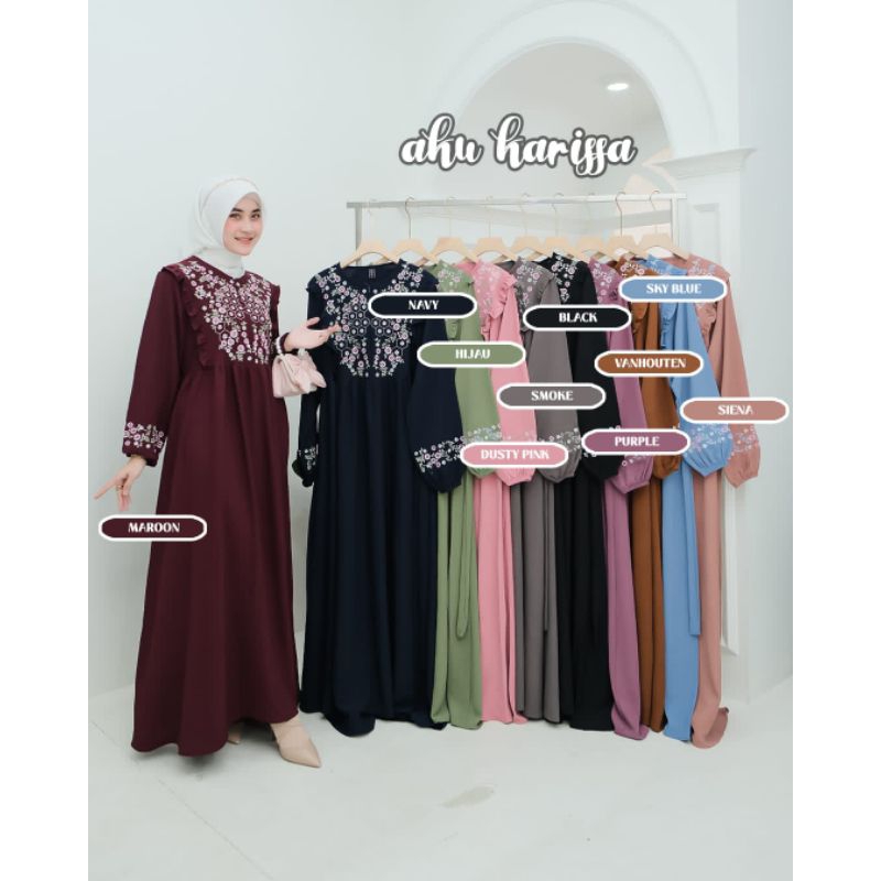 gamis bordir bahan crinkle naisha dress ori aku karissa