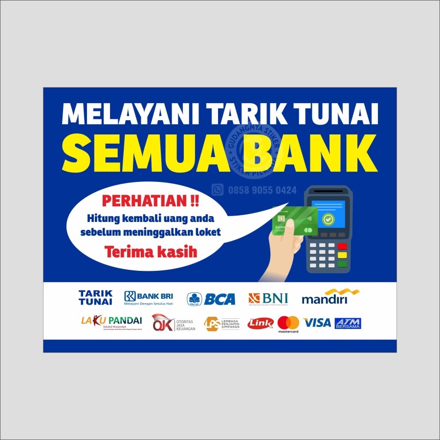 

stiker vinyl melayani tarik-tunai semua Bank uk 29x57 cm