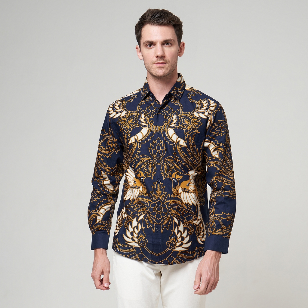 RGB Kemeja Batik Pria Atasan Batik Rahardian Series Lengan Panjang Hitam Abu dan Navy Gold RHMJ 0601