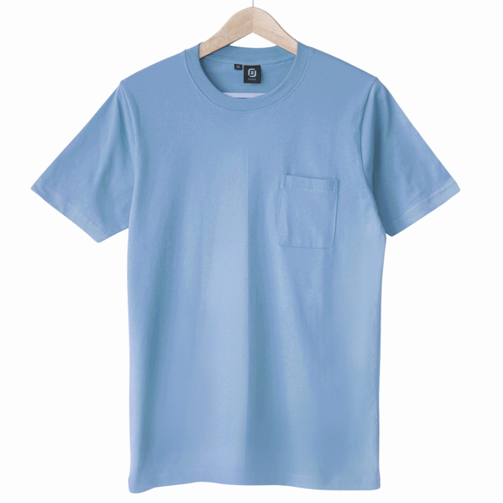 Bajubaja simple pocket dusty blue / kaos saku polos biru muda pastel bahan cotton combed 24s - unise