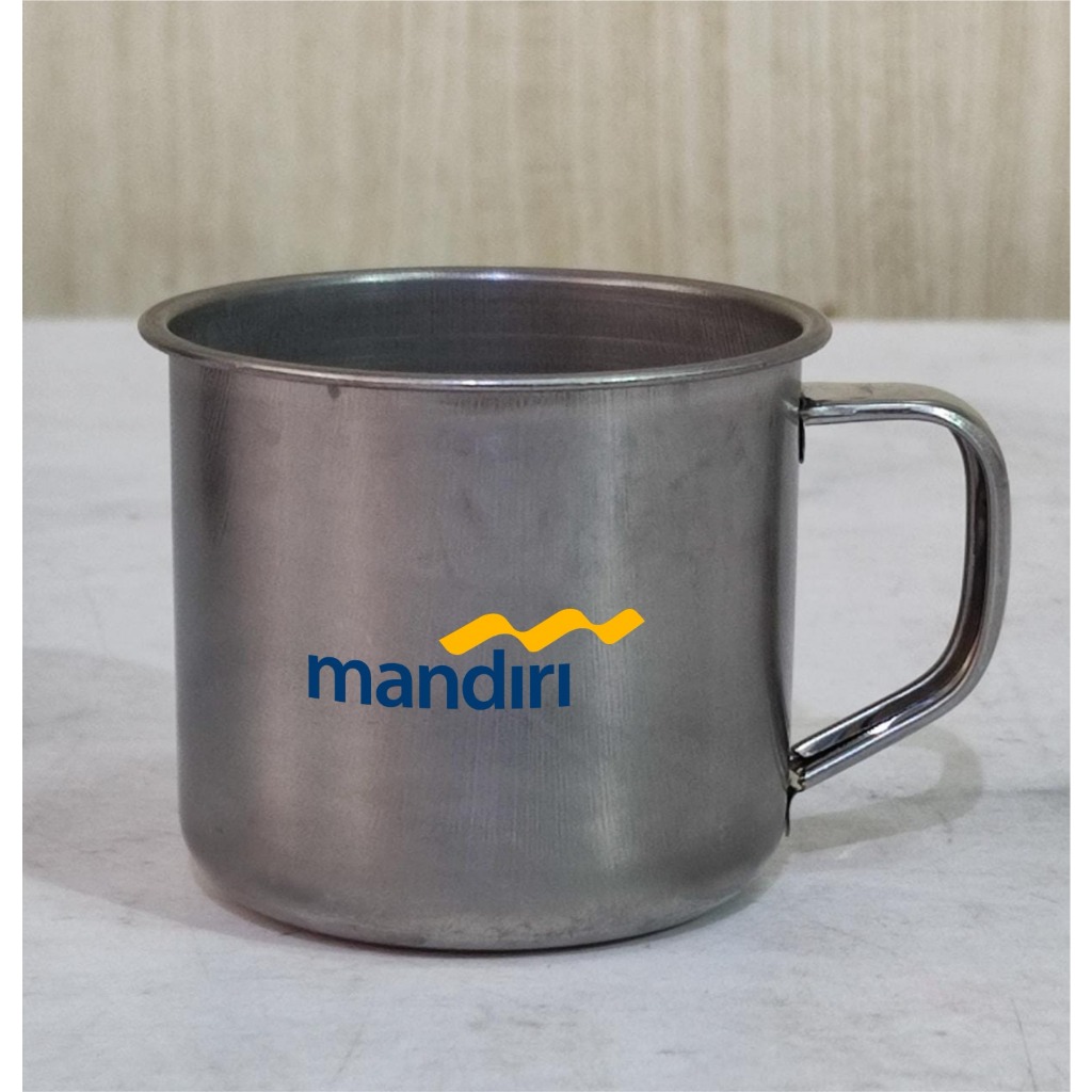 Souvenir Mug Stainless Custom Motif Logo BANK MANDIRI / Cangkir Mug Stainless / Mug Mini Souvenir