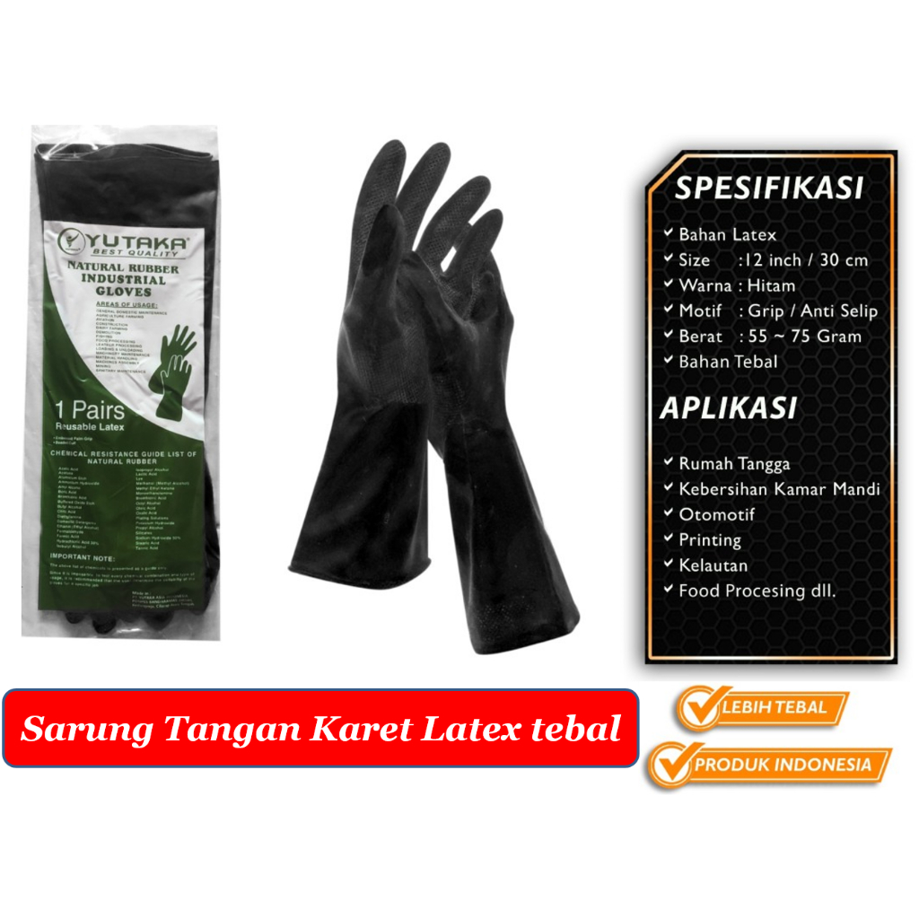 Sarung Tangan Karet Hitam Panjang 40Cm Tebal Latex Glove Hitam 30Cm
