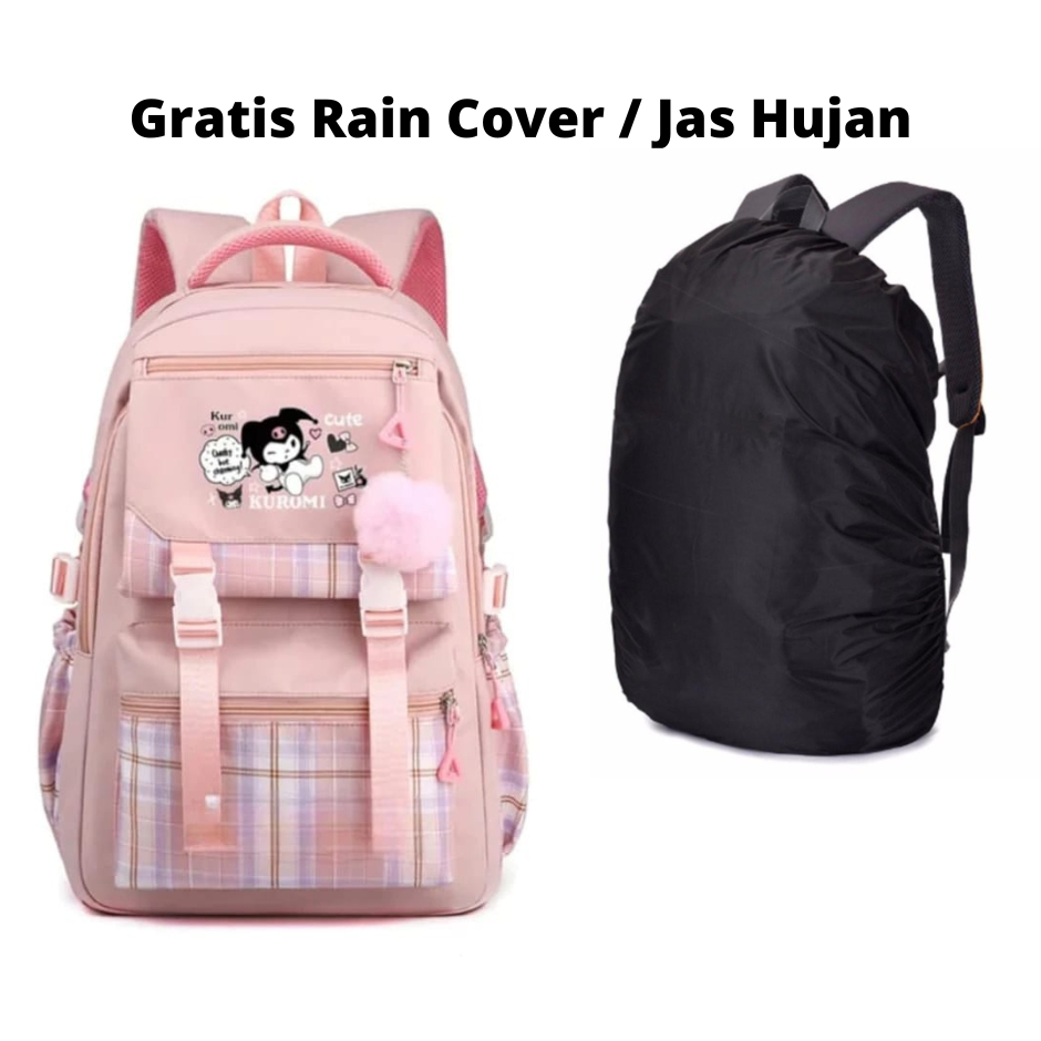 Tas sekolah anak perempuan tas anak SMA SMP SD kelas 4-6 Free raincoper