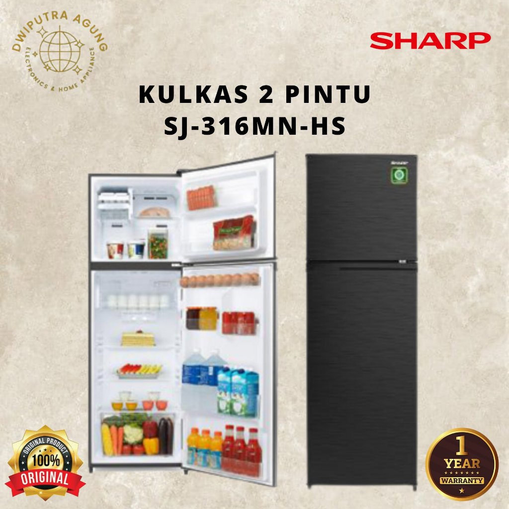 KULKAS 2 PINTU SHARP SJ-316MN-HS / SJ 316 MNHS / SJ316 MN-HS LEMARI ES ORIGINAL