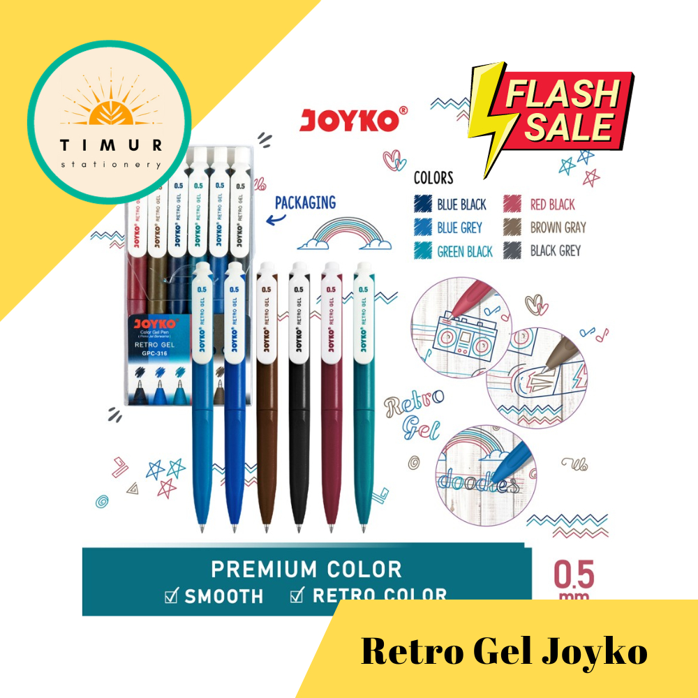 

Color Gel Pen GPC-316 Joyko 0.5mm Retro Gel 6 Warna