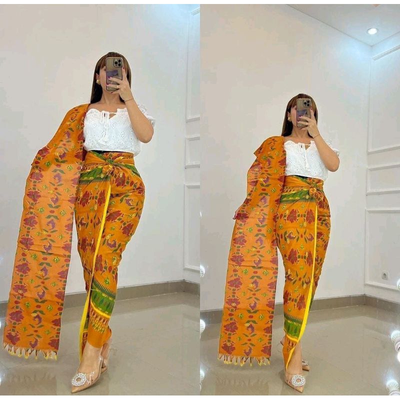 kamen endek katun tabur emas selendang | rok bali | candykebaya
