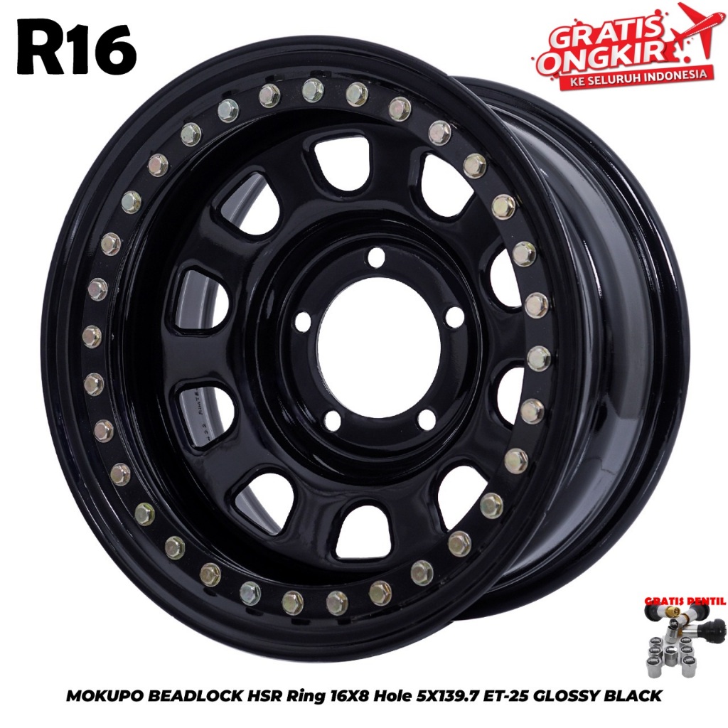 Velg Daytona Beadlock mobil Feroza Taft Jimny Katana ring 16 HSR BEADLOCK MOKUPO R16 lebar 8 Pcd 5X1
