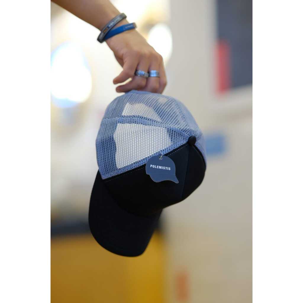 TOPI JARING POLOS HITAM HITAM ABU PREMIUM POLEMISTIS BAHAN TEBAL JAHITAN RAPIH