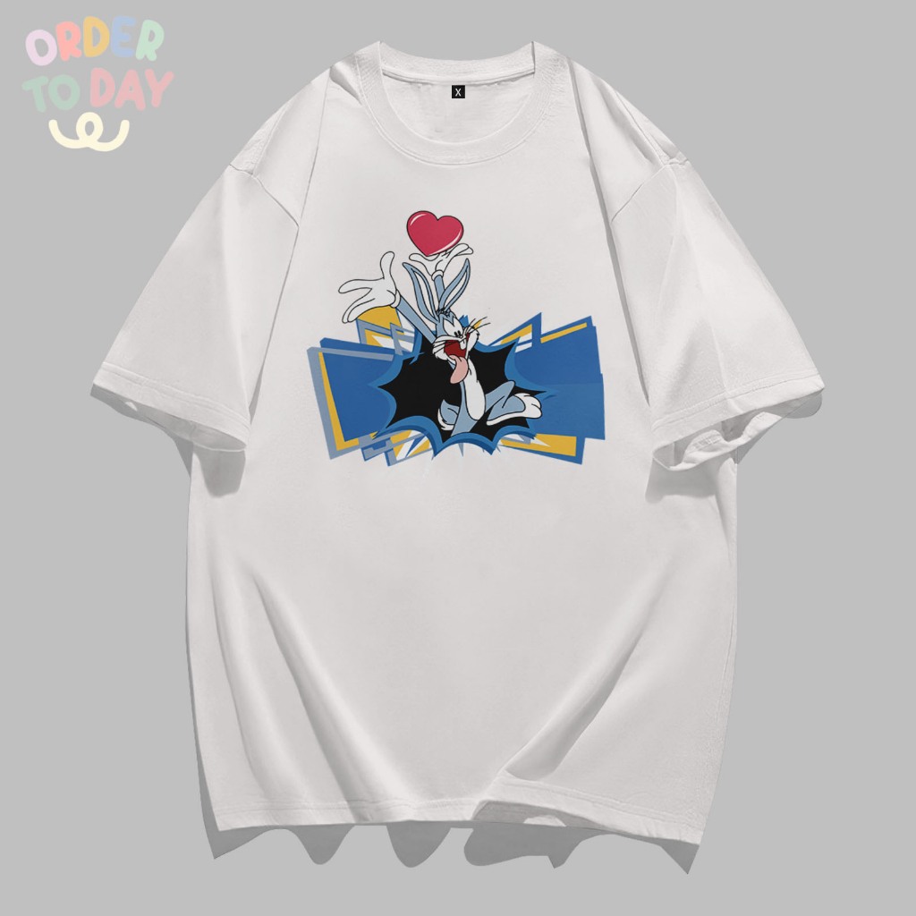 Order To Day - Bugs Bunny Love T-shirt Oversize Kaos Pria Wanita Hitam Putih