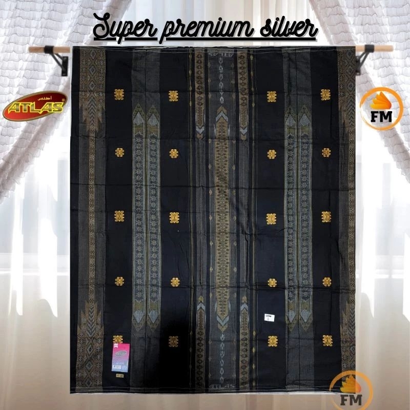 Sarung Atlas Super Premium 955 Silver Motif BHS Songket Kembang Gunungan Tumpal Fashion Muslim Bawah