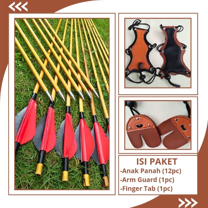 Paket Anak panah + Arm guard + Finger tab Dewasa
