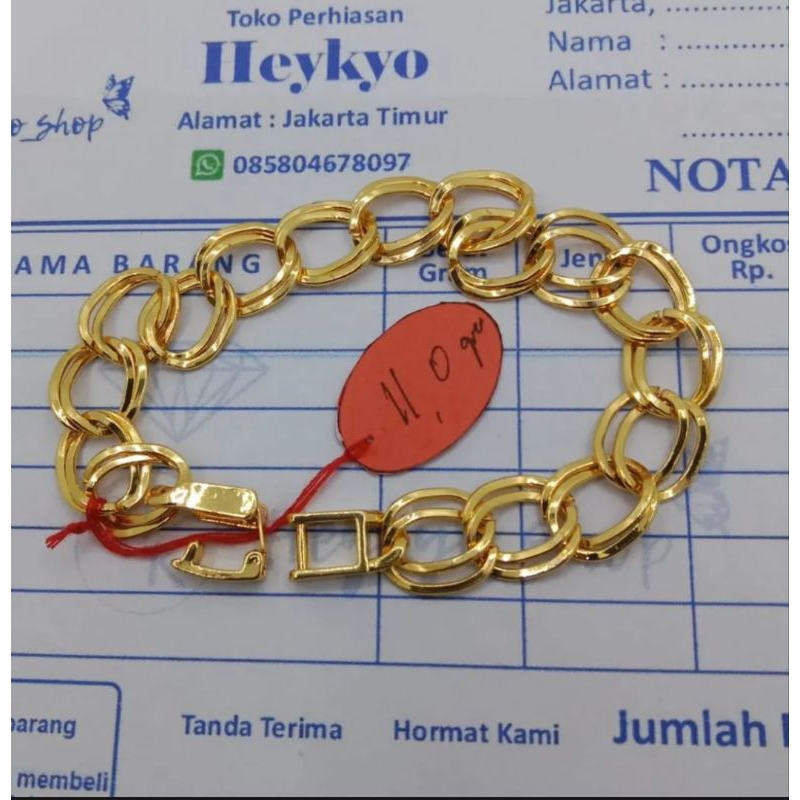 Gelang Emas Wanita terbaru 2022 Lapis Emas 11 gram Model Rantai Double Fashion Sosialita free surat